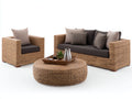 Canapé de jardin en résine tressée 230x90x78 cm - rotin naturel-marron - avec fauteuil et table ronde