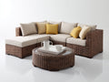 Canapé de jardin d'angle en résine tressée 250x250x75 cm - brun et beige - avec table ronde