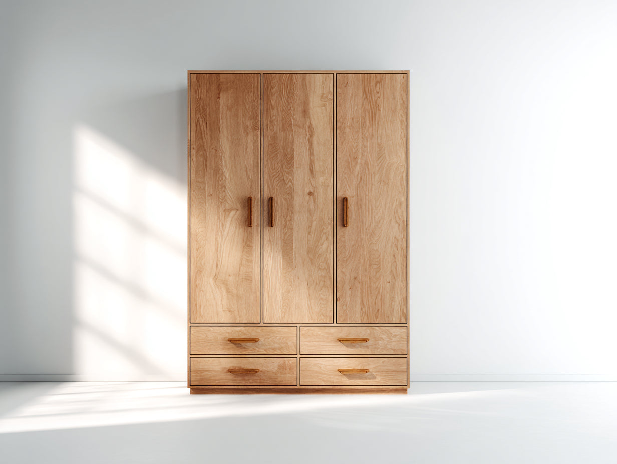 Armoire - panneau de bois - 120x55x190 cm - chêne naturel - 3 portes 4 tiroirs pour chambre