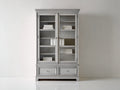 Bibliothèque vitrée 120x40x190 cm - bois gris clair - 2 portes vitrées et 2 tiroirs