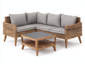 Canapé de jardin d'angle en résine tressée et bois 220x220x82 cm - brun et gris - avec table basse pour terrasse