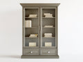 Bibliothèque en bois d'ingénierie et verre 105x42x195 cm - gris taupe - 2 portes vitrées et 2 tiroirs