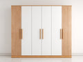 Armoire en bois d'ingénierie 240x55x200 cm - blanc-bois naturel - 6 portes battantes