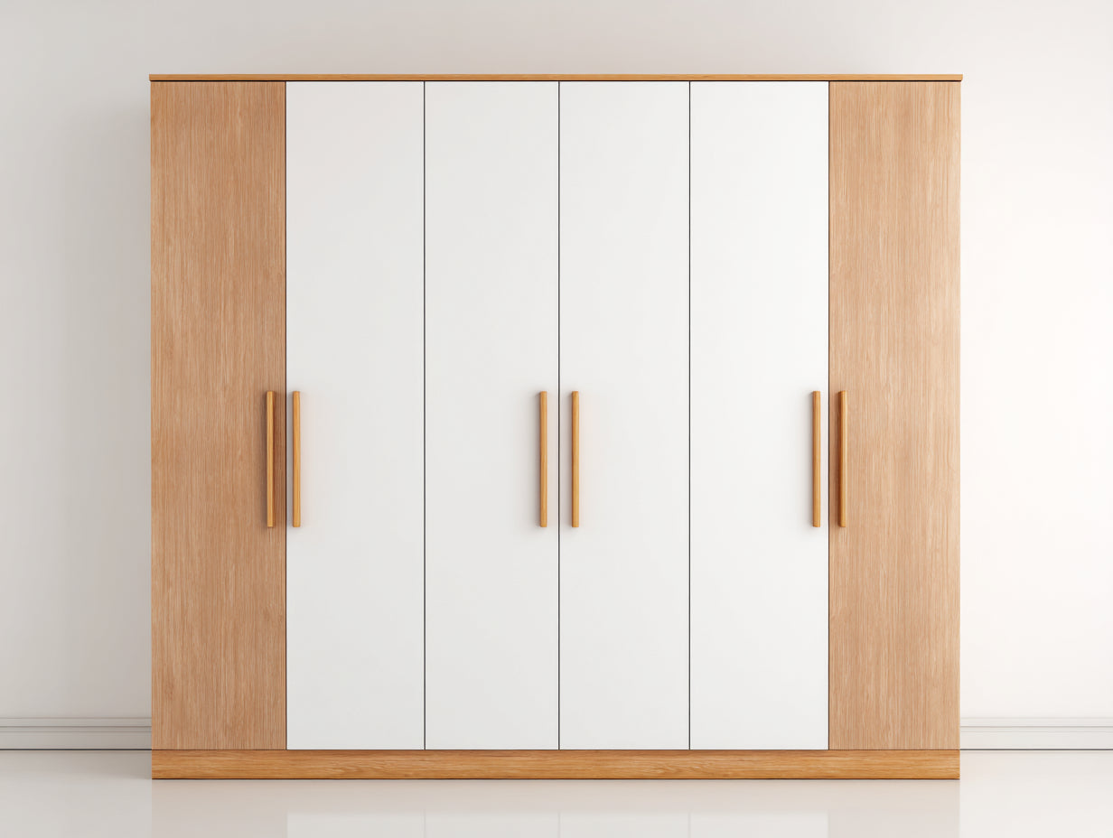 Armoire en bois d'ingénierie 240x55x200 cm - blanc-bois naturel - 6 portes battantes