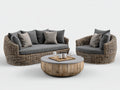 Canapé de jardin - résine tressée et bois - 240x95x76 cm - rotin naturel-gris-bois naturel - avec fauteuil et table basse