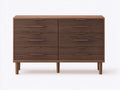Commode en bois d'ingénierie 140x45x88 cm - brun noyer - 6 tiroirs avec pieds surélevés