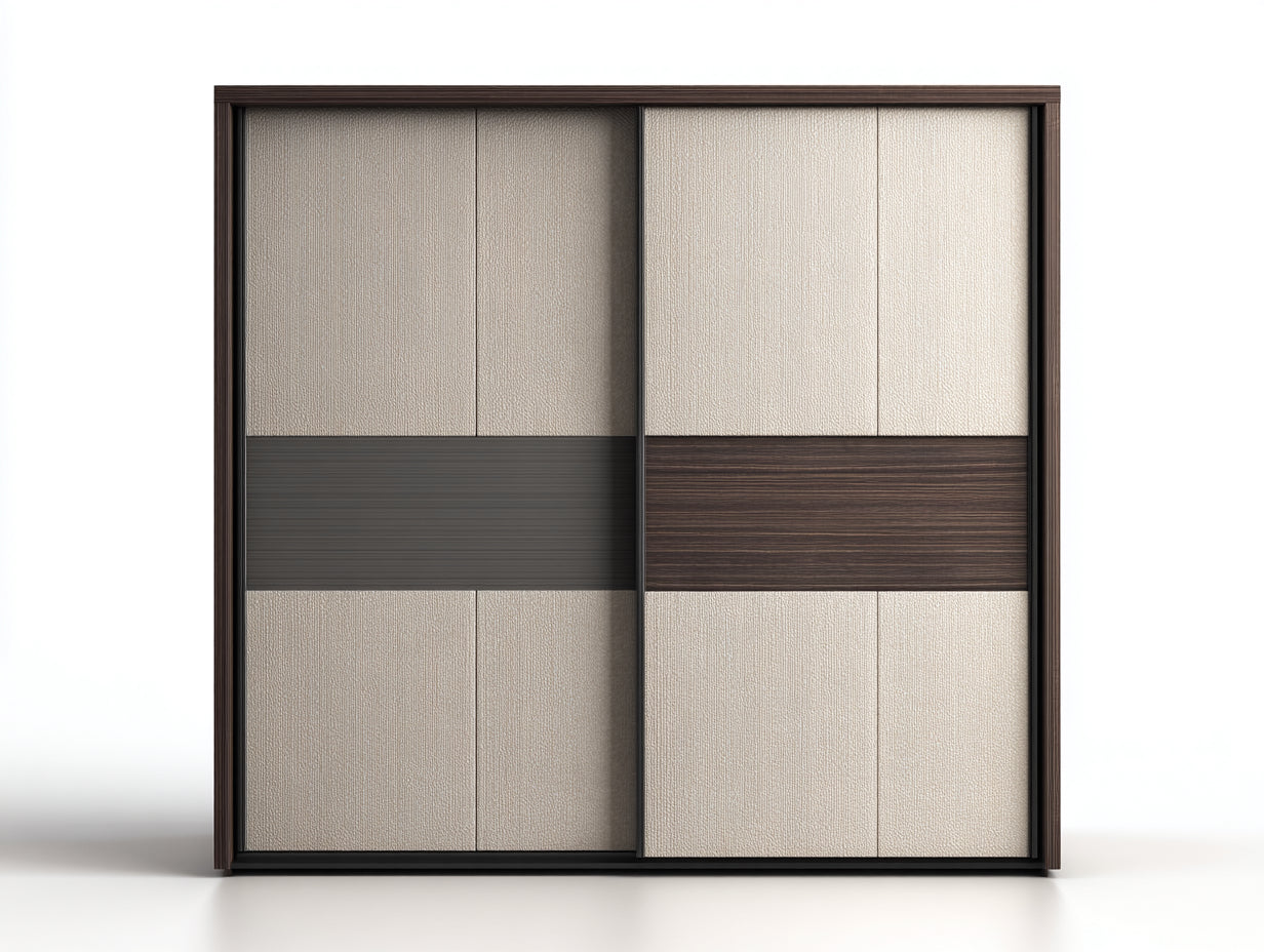 Armoire à 2 portes coulissantes en panneaux de bois 220x60x200 cm - beige-marron foncé - façade graphique moderne