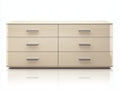 Commode - panneau de bois laqué - 140x45x75 cm - beige brillant-transparent - 6 tiroirs pour chambre