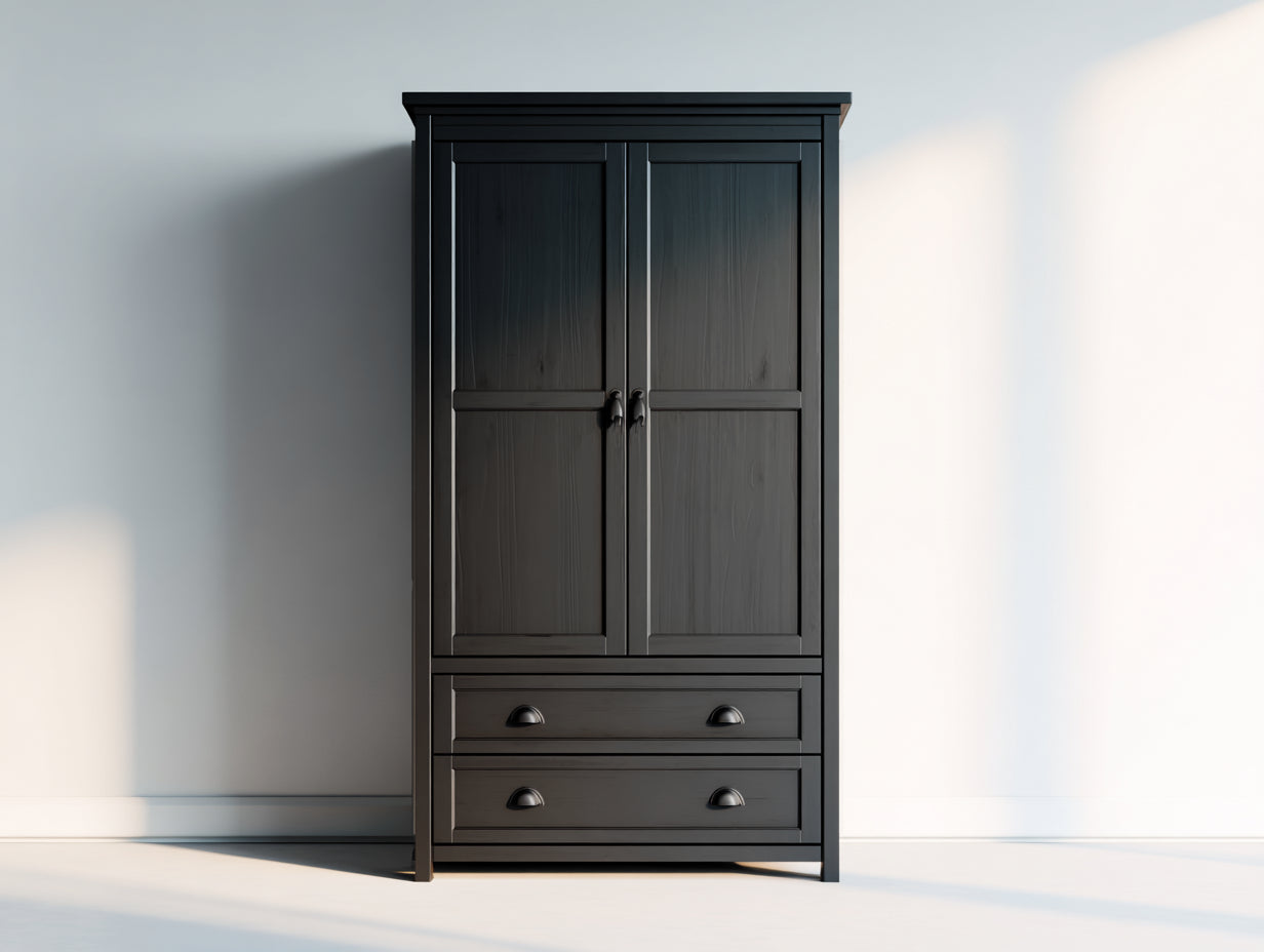 Armoire 2 portes 2 tiroirs en bois d'ingénierie 100x50x190 cm - noir - rangement vertical style classique pour chambre