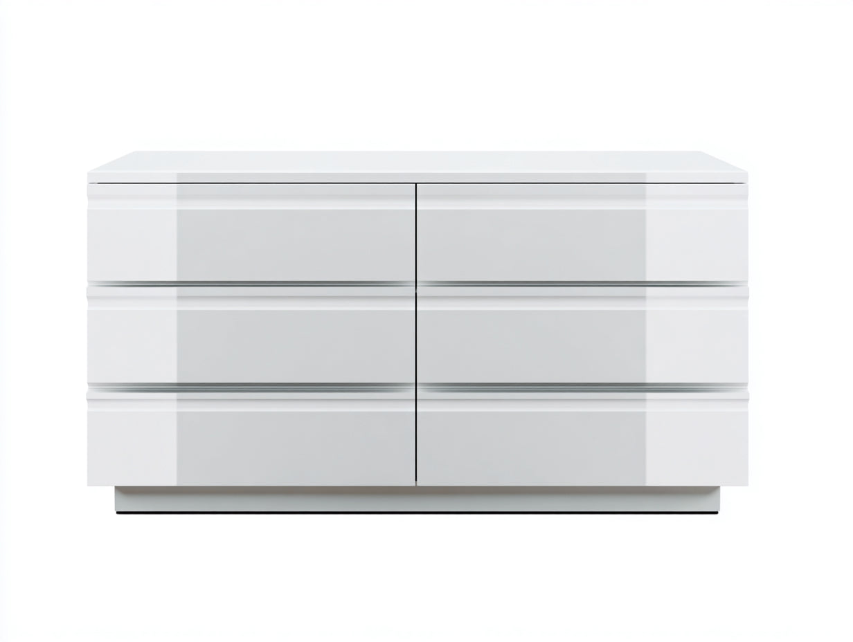 Commode 6 tiroirs laquée 120x45x78 cm - blanc brillant - design moderne