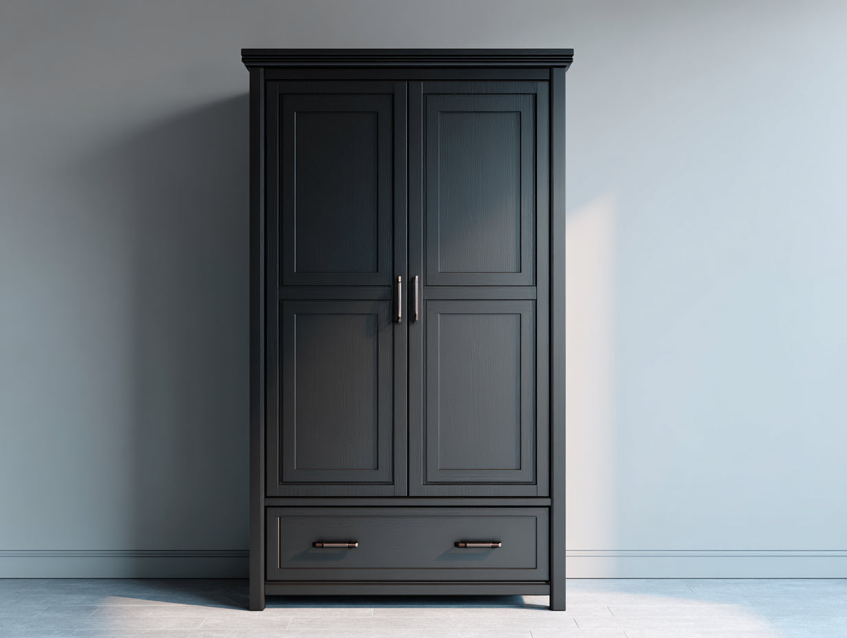 Armoire en bois d'ingénierie 105x55x190 cm - noir - 2 portes battantes et 1 tiroir