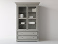 Bibliothèque en bois d'ingénierie et verre 110x45x200 cm - gris sauge - 2 portes vitrées et 2 tiroirs