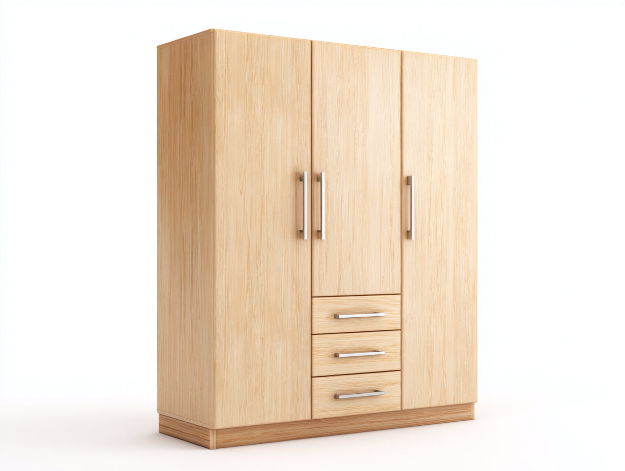 Armoire 3 portes 3 tiroirs en bois d'ingénierie 120x50x190 cm - chêne clair - rangement moderne pour chambre