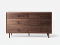 Commode à 6 tiroirs en panneaux de bois 150x45x82 cm - marron foncé - pieds inclinés modernes