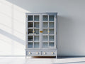 Vitrine 2 portes vitrées 2 tiroirs en bois d'ingénierie et verre 110x45x185 cm - gris clair - style classique pour cuisine