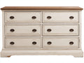 Commode à 6 tiroirs en panneaux de bois 160x45x86 cm - blanc vieilli-marron - style campagne
