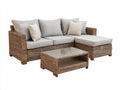Canapé de jardin - résine tressée et verre - 245x160x78 cm - rotin naturel-beige-transparent - salon d'extérieur avec table basse