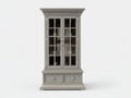 Bibliothèque vitrée 115x45x185 cm - bois gris patiné - 2 portes vitrées et 2 tiroirs