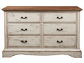 Commode en bois d'ingénierie 140x48x86 cm - blanc vieilli-bois naturel - 6 tiroirs style campagne