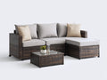 Canapé de jardin en résine tressée 245x180x72 cm - brun-beige - avec méridienne et table basse
