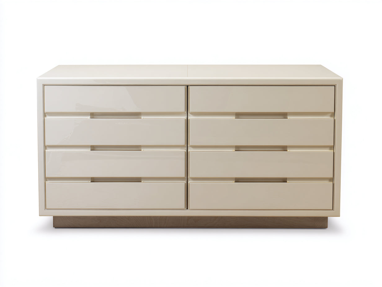 Commode 8 tiroirs laquée 140x45x80 cm - ivoire brillant - design moderne