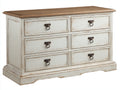 Commode - bois et panneau de bois - 130x46x82 cm - blanc vieilli-bois naturel-bronze - 6 tiroirs pour chambre