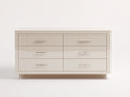 Commode à 6 tiroirs en panneaux de bois 140x45x78 cm - blanc cassé-chrome - finition brillante moderne