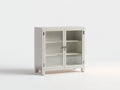 Bibliothèque basse 2 portes vitrées en bois et verre 90x35x95 cm - blanc cassé - style classique